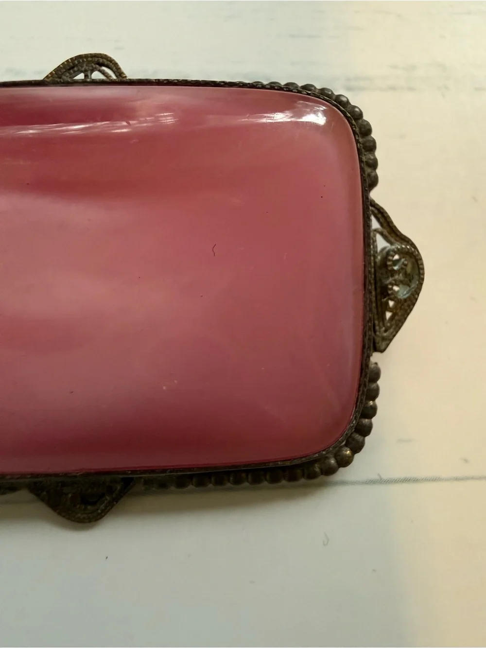 Antique Pink Glass Cabochon Brooch